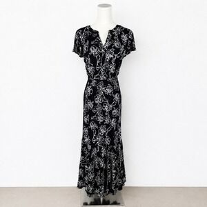 Style & Co Tiered Floral Maxi Dress Size 1X Hawaiian Sleeve Black White Wedding
